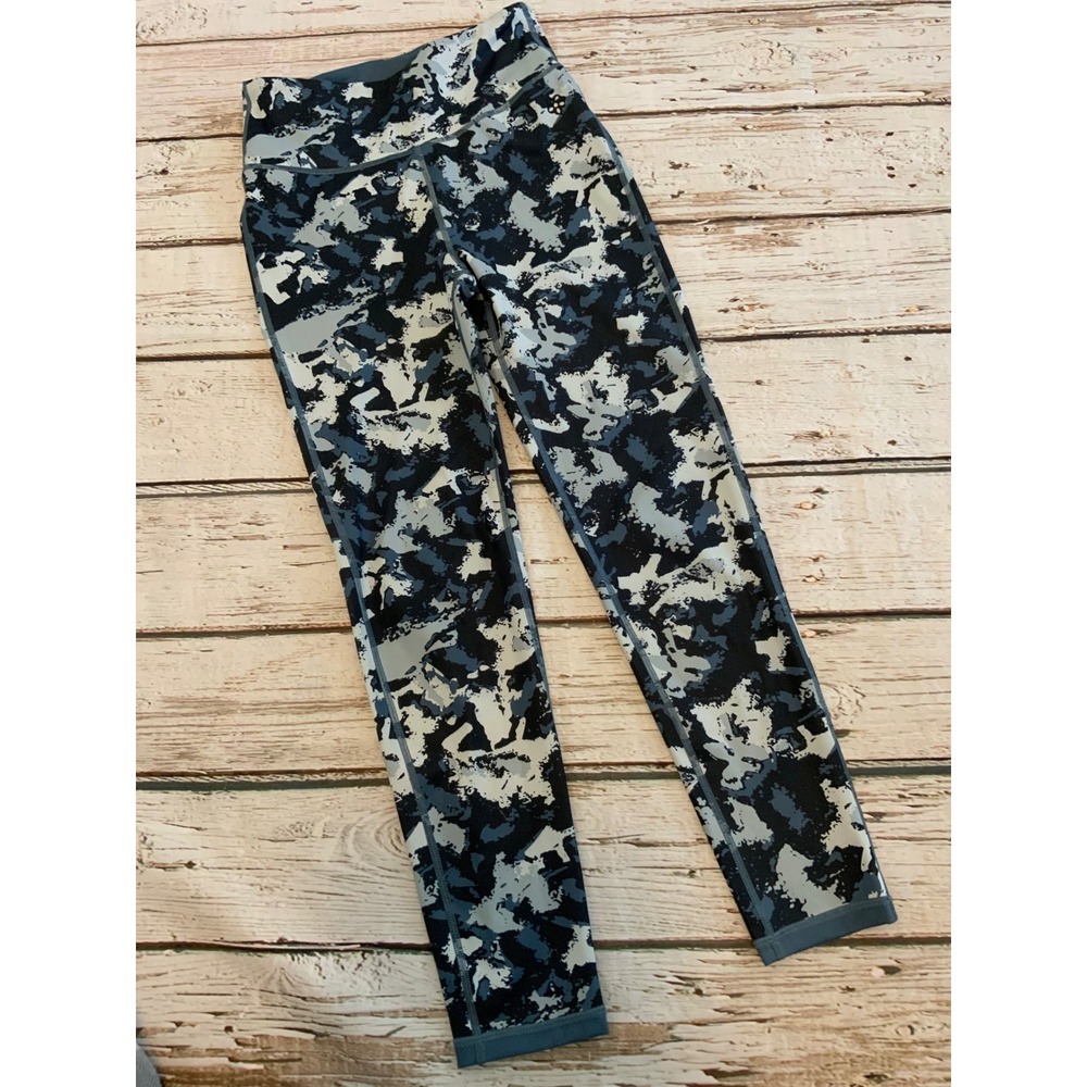 Peach Reversible High Waisted Leggings Small Blue Grey Abstract Camo Yoga Pants